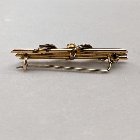 アンティーク 9ctゴールド製ブローチ グリーンストーン&パール